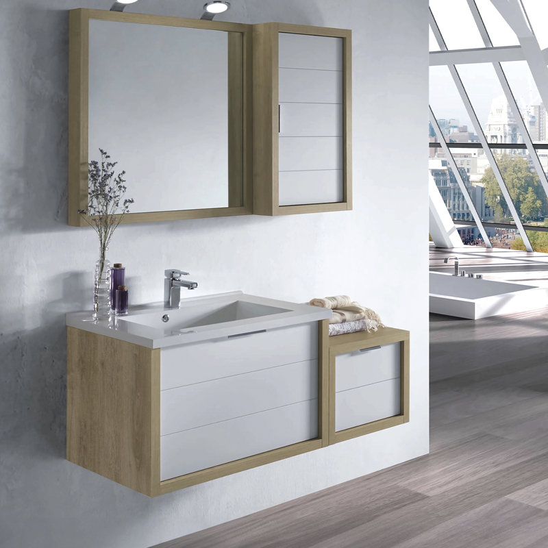 Meuble-lavabo double 2 tiroirs DAX Modena, Chêne / blanc mat