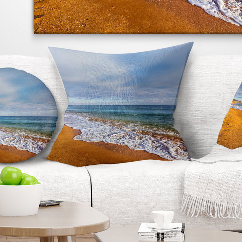 Dark Beach under Cloudy Skies - Sea & Shore Printed Throw Pillow, Square 18" x 18"