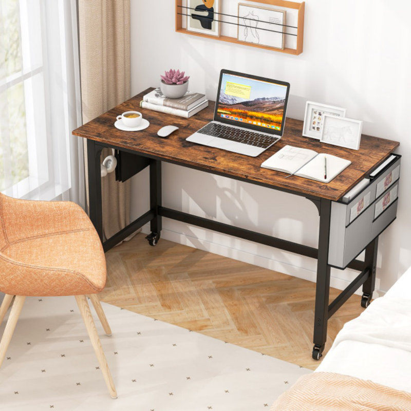 Poste de travail mobile 48 pouces avec 4 roulettes lisses, Brun rustique