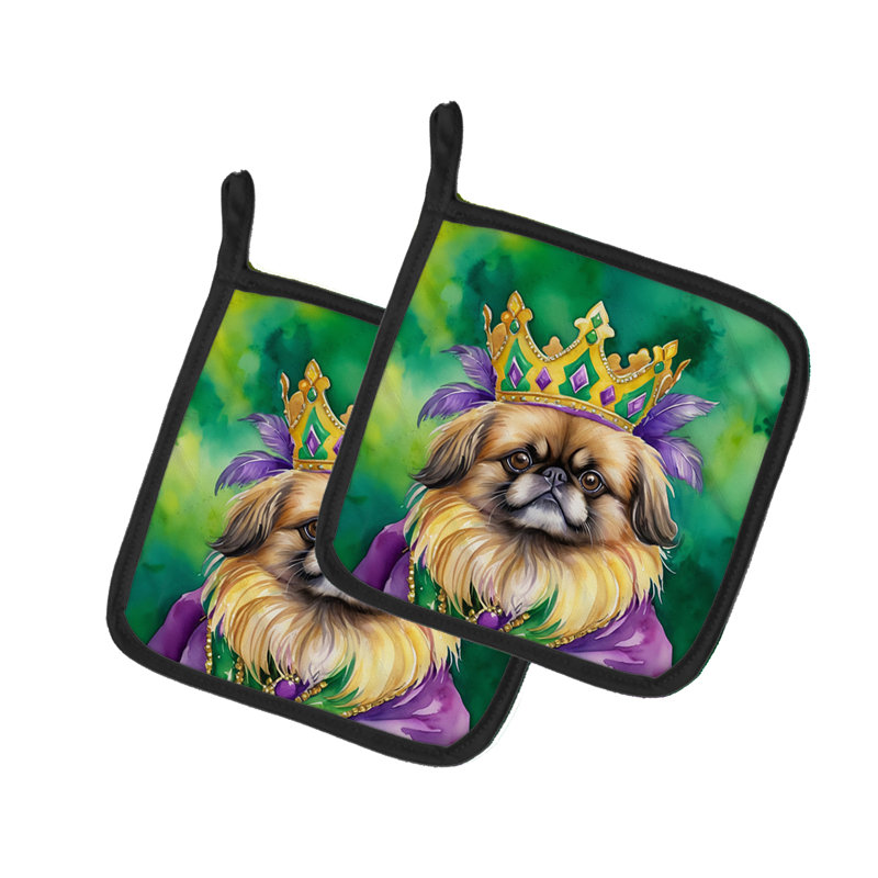 Pekingese King of Mardi Gras Pair of Pot Holders