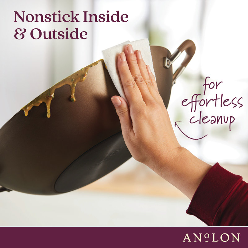 Anolon Advanced Home Hard Anodized Nonstick Wok with Side Handles, Lid, and Wooden Spoon, 14 Inch