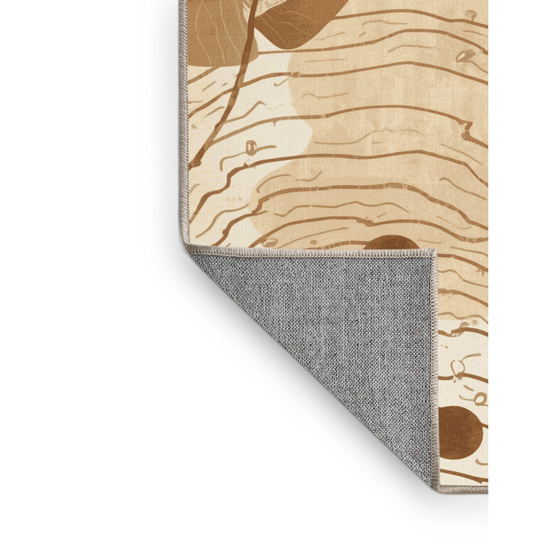 Machine Washable Orionna Classic Floral Rug in Beige – Beige Binding, 5x7