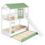 Lit superposé simple au-dessus de simple avec glissière convertible et lit gigogne, blanc et vert