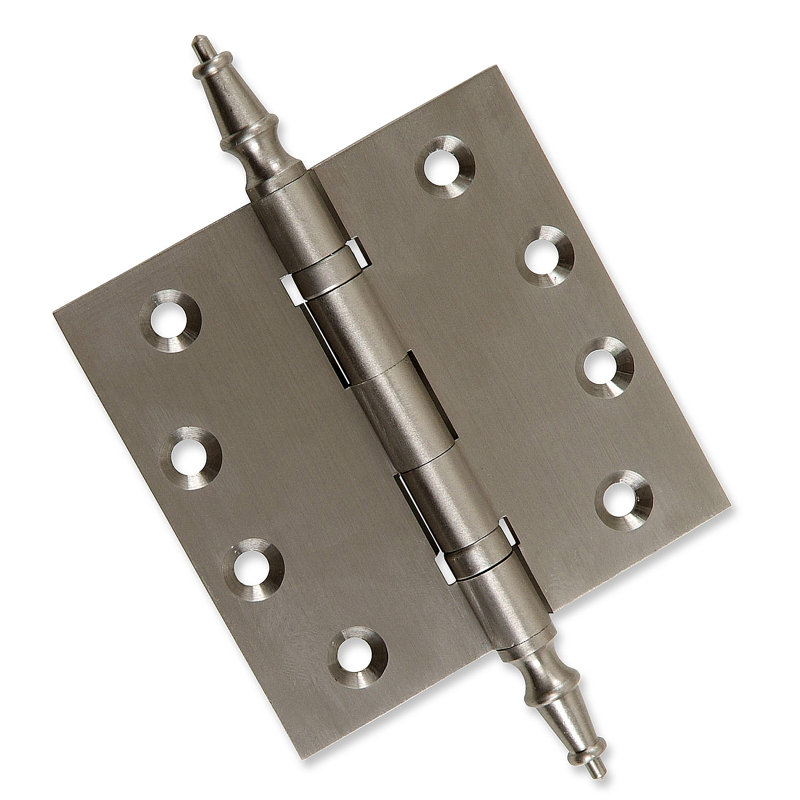 Charnière de porte simple à roulement à billes en laiton massif H 4,5 po x l 4,5 po, Nickel satiné