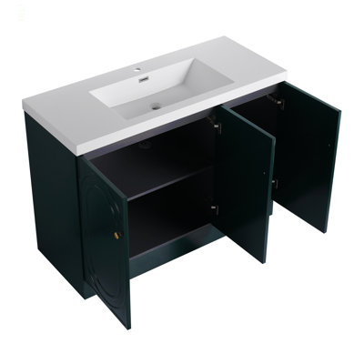 Lavabo de salle de bain autoportant en résine 48 po et 3 portes d'armoire à fermeture en douceur (emballage KD)