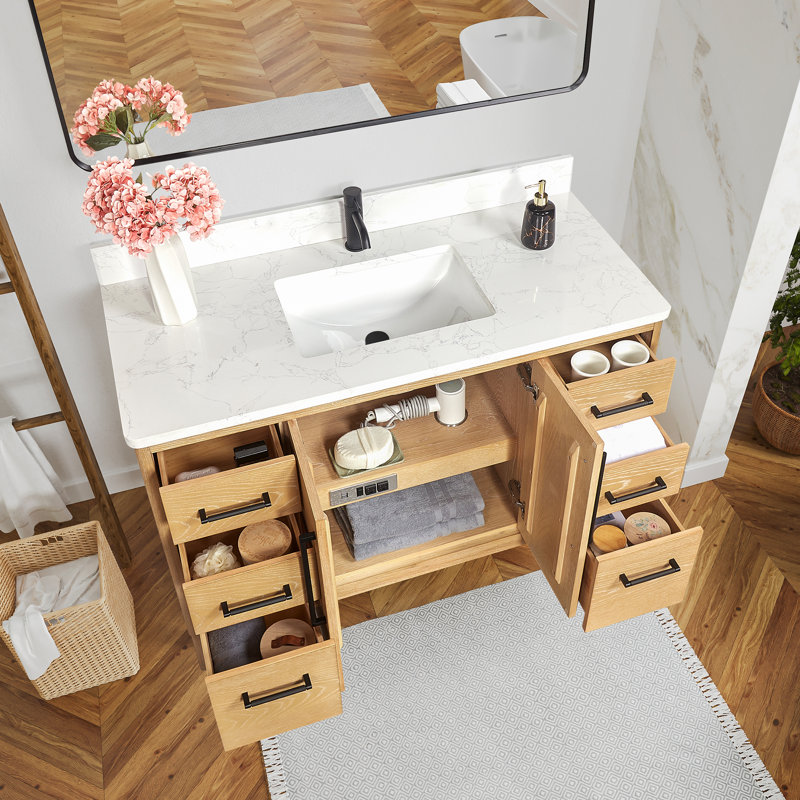 Langosta 48 Free Standing Single Bathroom Vanity with Top, Washed Ash Gray