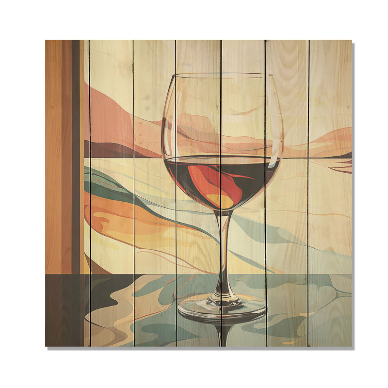 Pink Crisp Elegance Of Wine Glass IV - Wine On Wood Print, 15" H x 15" W