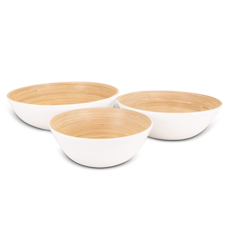 Ensemble de 3 bols en bambou Lexa, 12, 10, 8 pouces, bambou, Blanc