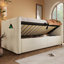 Lit de jour rembourré de taille simple avec rangement hydraulique, chargement USB et Type-C, lattes en bois et dossier de canapé capitonné, velours beige-429788542