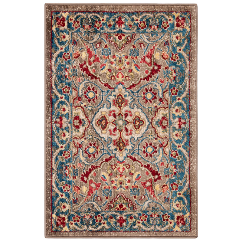 Tapis oriental performance Bisen, Rectangle 2 pi 6 po x 4 pi, Taupe / Bleu