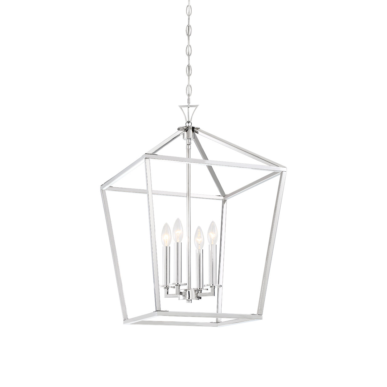 Hastings 4 - Light Lantern Geometric Chandelier, Polished Nickel
