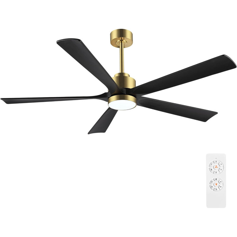 Ventilateur de plafond 60 po avec lumières DEL Leresa, Or et pales noires