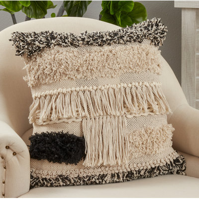 Neith Collection Fringed Cotton Throw Pillow