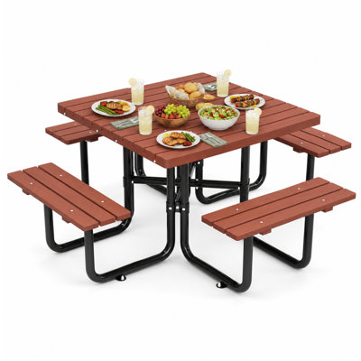 Spacious Patio Tables Set, Wood Steel Square Dining for Backyard Patio