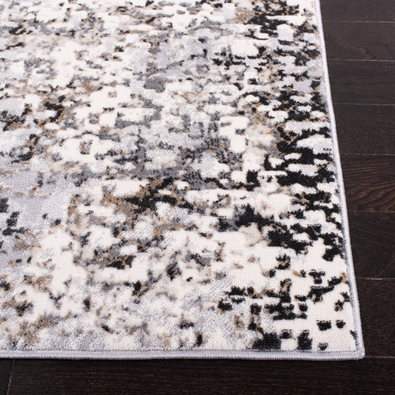 Abstract Grey/Dark Grey Area Rug, Rectangle 9' x 12'