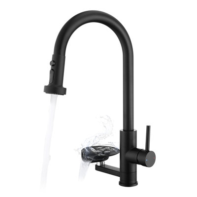 Kitchen Faucet with Glass Rinser, Pull Down Sink Faucet with 3 Spray Modes, Single Hole 2 in 1 High Arc Stainless Steel Kitchen Faucets Matte Black