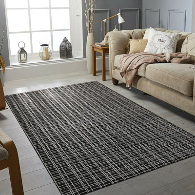 Gopal Charcoal Handmade Wool & Viscose Light Gray Contemporary Geometric Area Rug