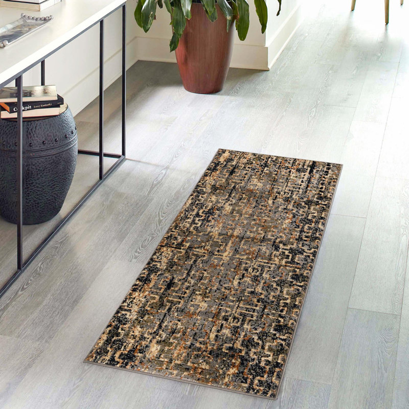 Tapis contemporain de couleur bleue et noire, Tapis de couloir 2 pi 2 po x 5 pi