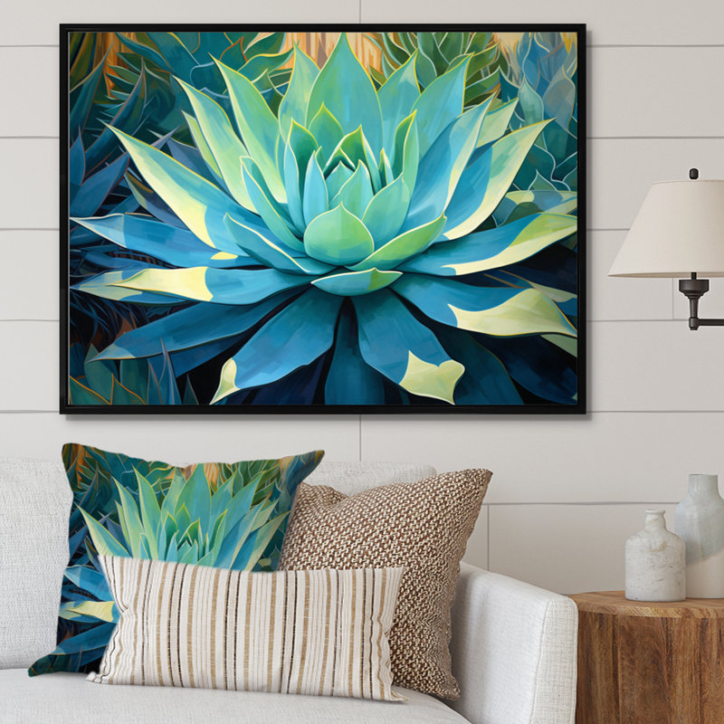 «Green Succulents Majestic Agave II - Succulent», art mural, H 16 po x l 32 po x P 1 po, Cadre flottant noir