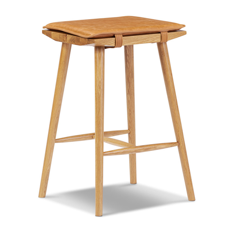 Valentino 25" Genuine Leather Wood Counter Stool, Tanné