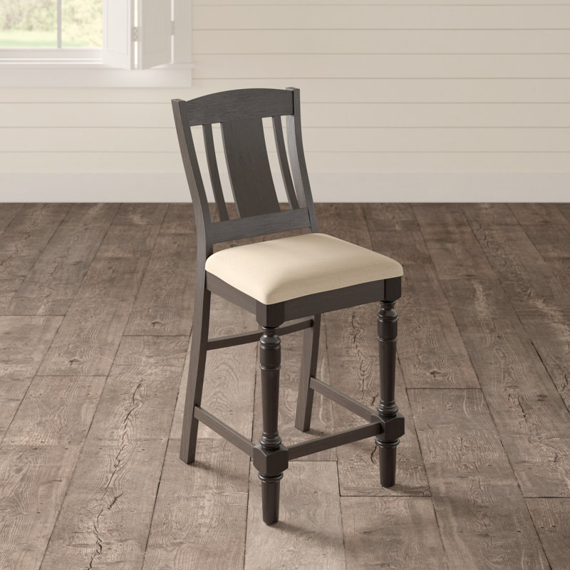 Jabree Upholstered Linen Blend Counter Stool with Solid Wood Frame, Espresso