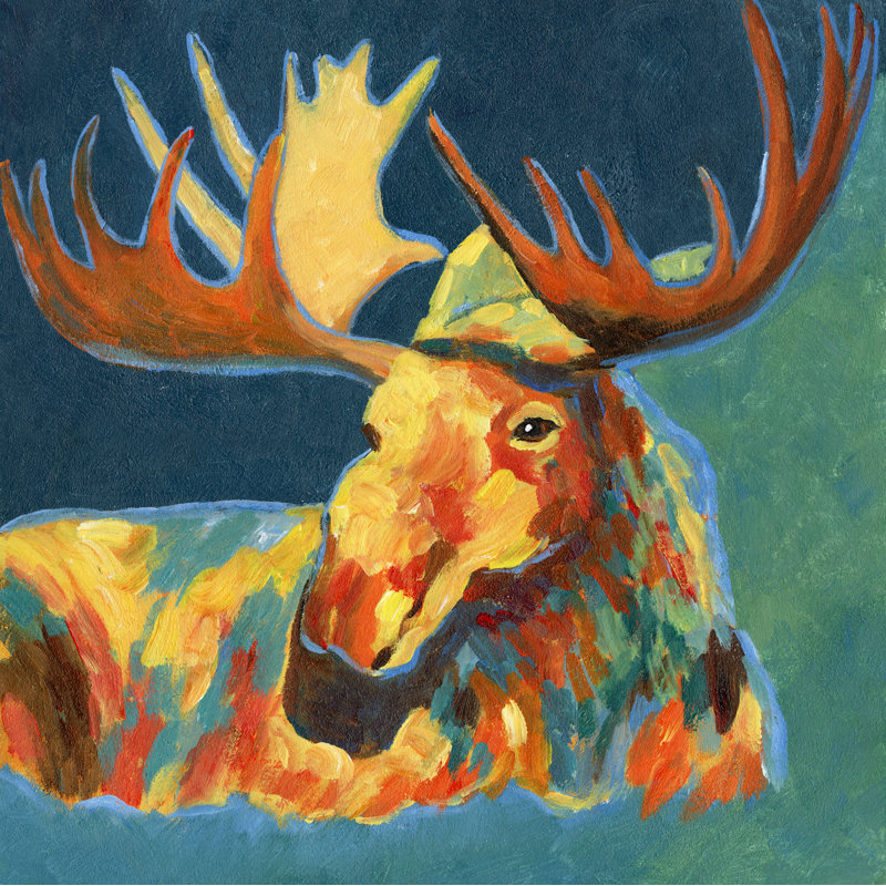 Colourful Moose - Wrapped Canvas Painting, 76cm H x 76cm W x 3.8cm D