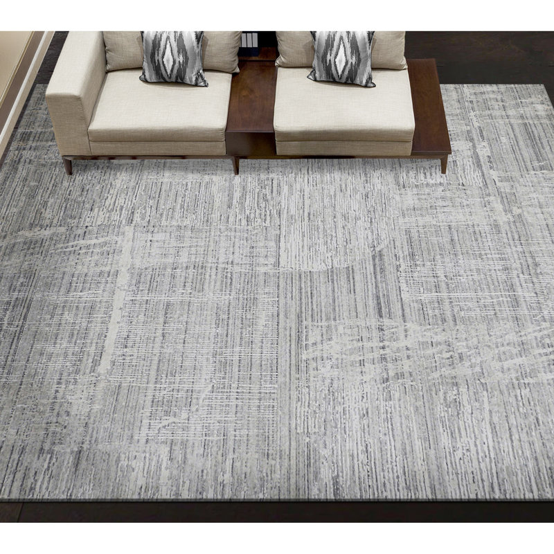 Tapis gris / noir de haute qualité tissé à la main, Rectangle 8 pi x 10 pi
