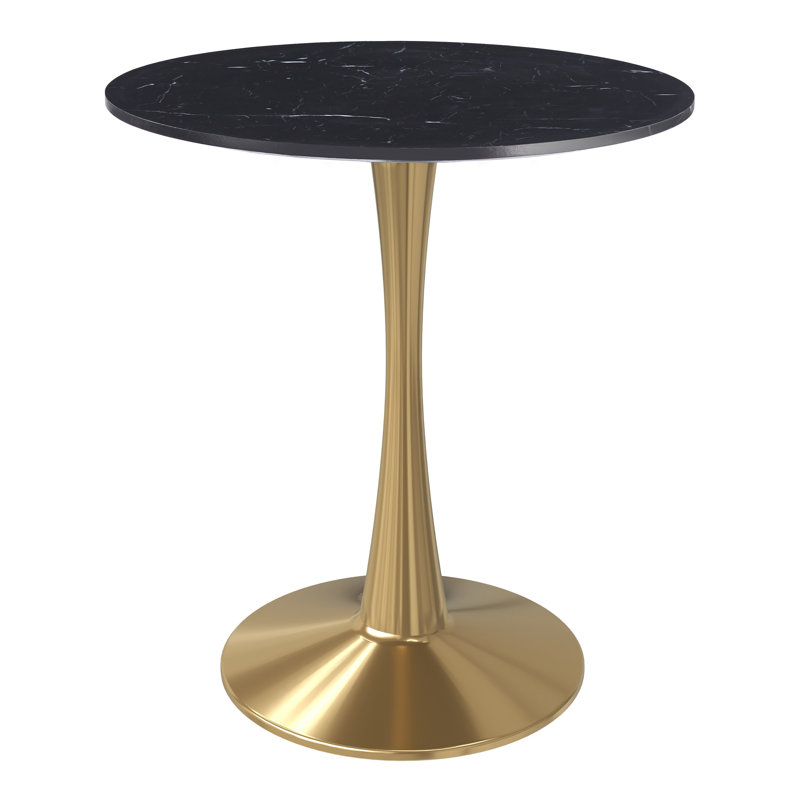 Table de salle à manger Bristol moderne avec plateau en panneau de fibres à densité moyenne et piédestal en acier inoxydable