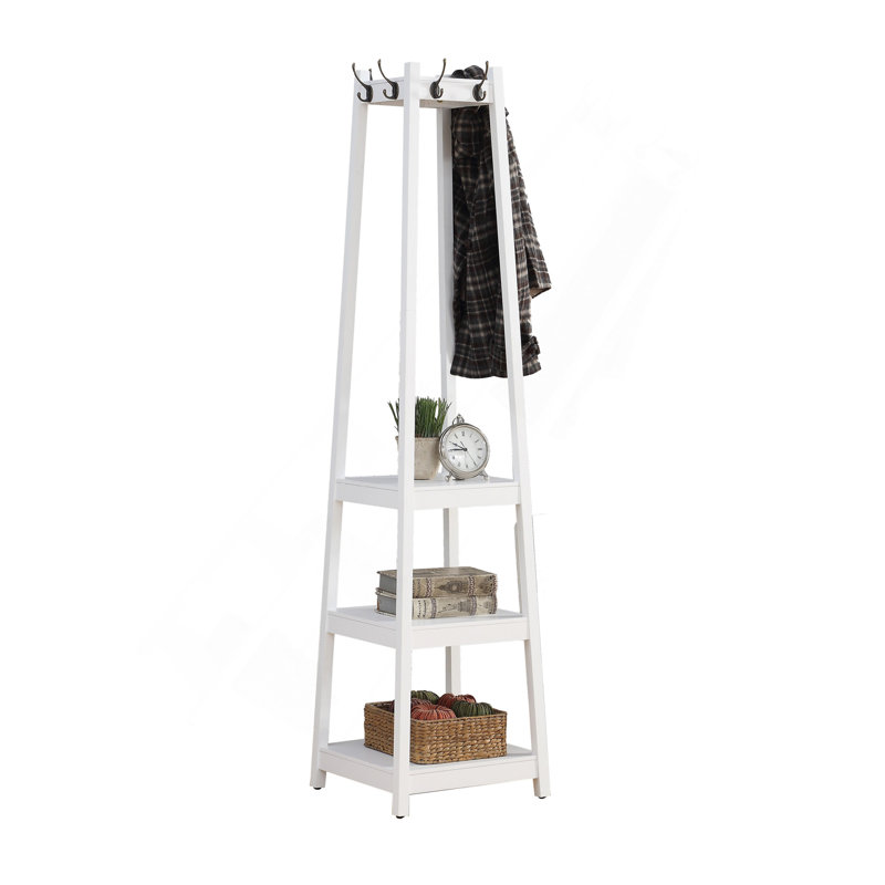 Vassen Coat Rack W/ 3-Tier Storage Shelves In White Finish, White