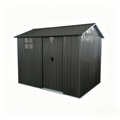 8*6FT Galvanized Steel Outdoor Storage Shed With Sliding Door, Heavy Duty Metal Tool Shed With Window & Vents, Weatherproof Utility Shed For Backyard Patio Lawn,Black