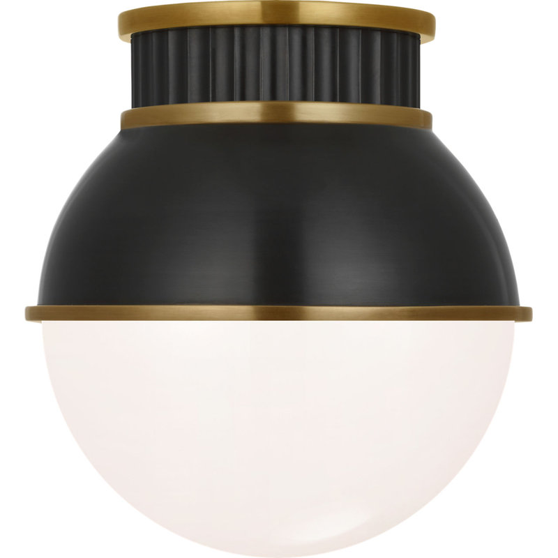 Cavill Flush Mount with Natural Brass Hood and White Glass, Bronze, 8.5" H x 8" W x 8" D