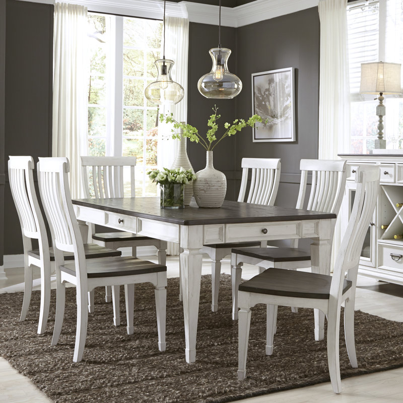 Colburn 6 Person Rectangular Dining Table Set w/ Slat Back Side Chairs, 7 Pieces: Table, 6 Chairs