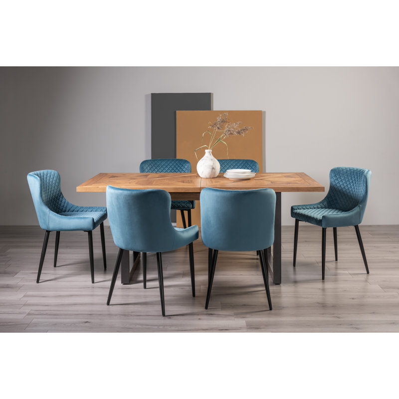 Extendable Dining Set, Petrol Blue