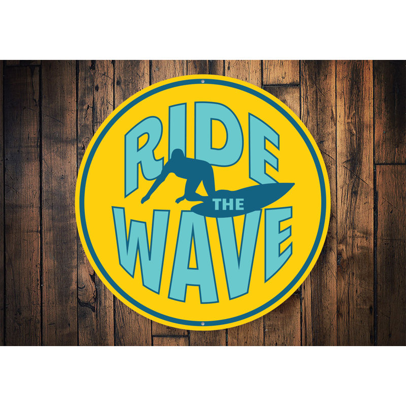 Enseigne en aluminium «Ride the Wave», H 12 po x l 12 po x P 0,04 po