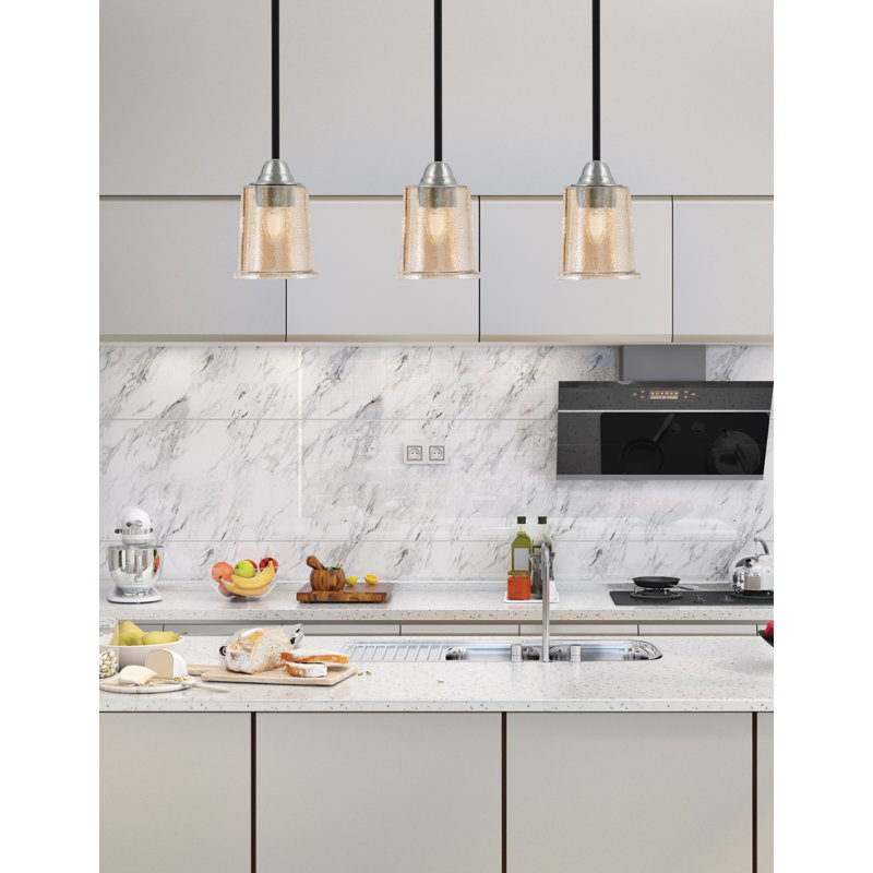 Suspension Ahern Mini, fini noir mat et nickel brossé, verre ambré à bulles de 13,3 cm (5,25 po)