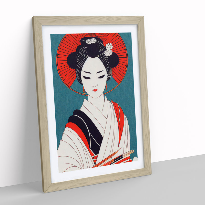 Alluring Geisha - Wall Art, 66cm H x 48cm W, Oak Framed Paper, White