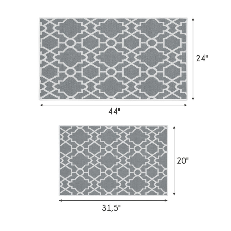 Devlen Geometric Non-Skid Kitchen Mat, Dark Gray
