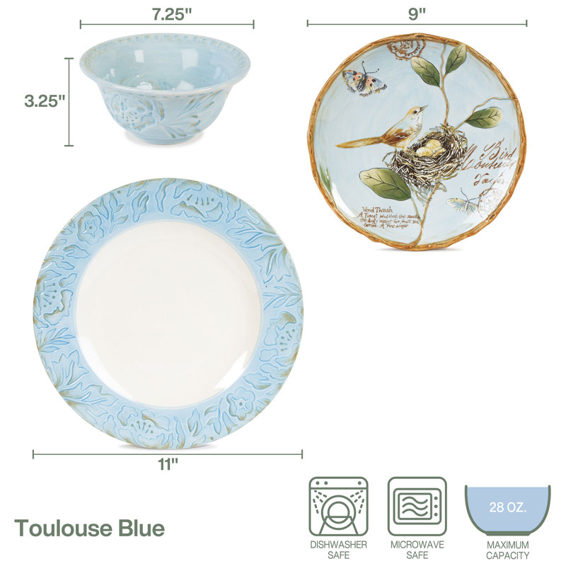 Toulouse Blue 12-Pc Dinnerware Set, Service For 4