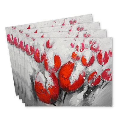 Red Tulips Polyester Chandrine Set of 4 | Home Decor