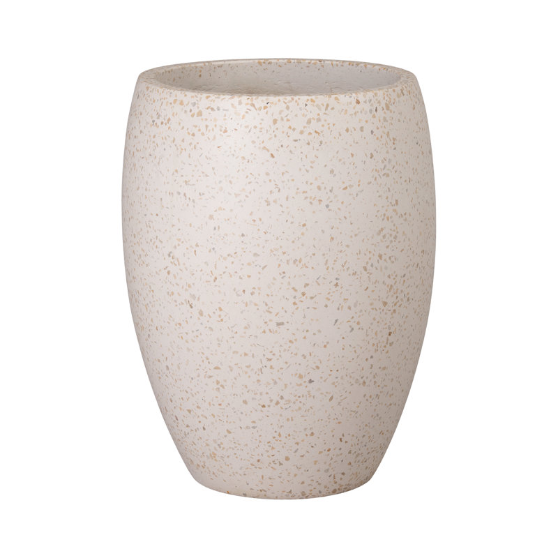 POT DE FLEURS ROND, JAUNE DE Terrazo, H 12 po x 17 po, H 21 po x l 17 po x P 17 po