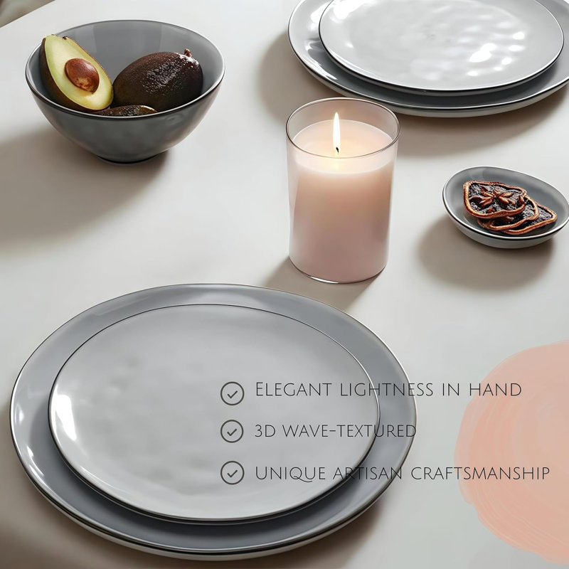 18 Piece Stoneware Dinnerware Set - Service for 6, Grey