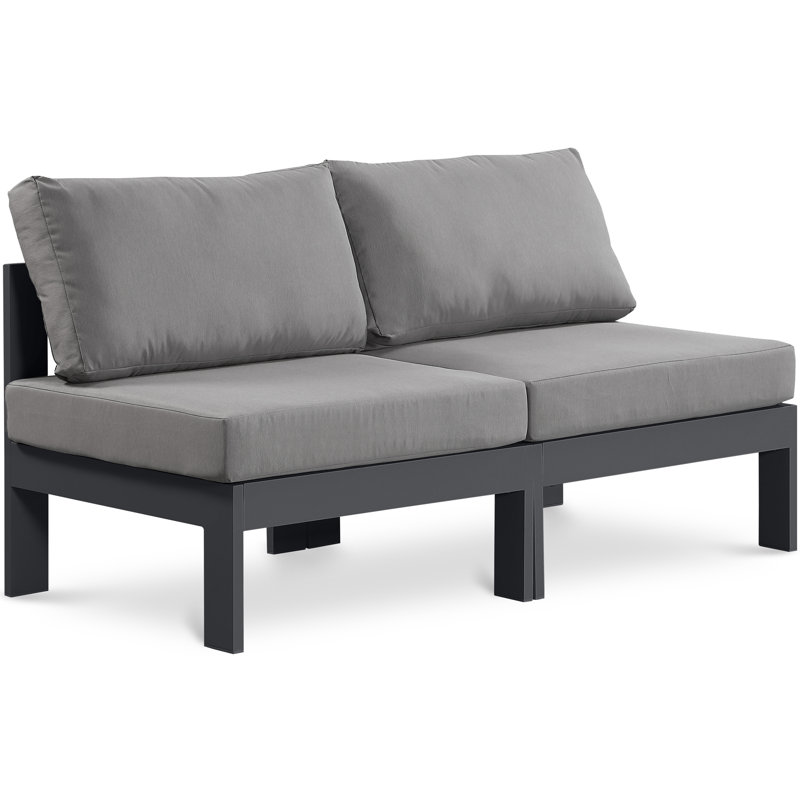 Kylis 60'' Wide Aluminum Loveseat with Cushions, Dark Gray, Gray