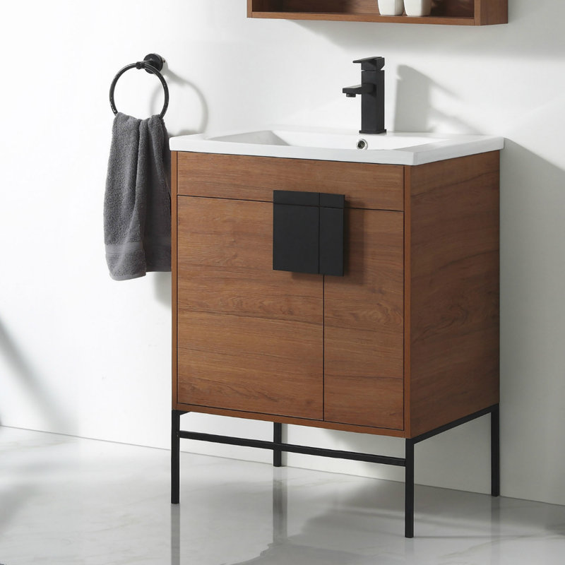 Ensemble de meuble-lavabo simple 30 po Maisie, Noir mat, Noyer épicé