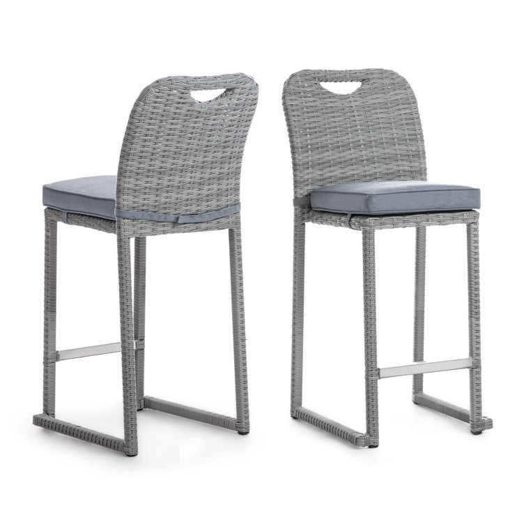 Polyethylene (PE) Wicker Outdoor 28'' Bar Stool with Cushion