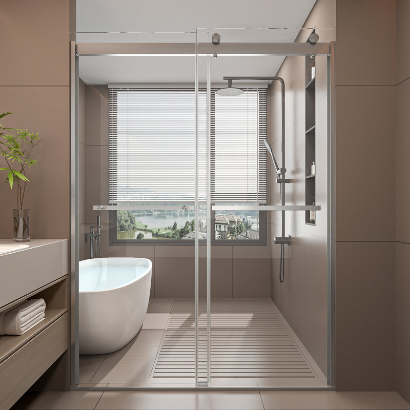 50'' - 54'' W x 74'' H Double Sliding Door Semi-Frameless Shower Door with 5/16"(8mm) Explosion-Proof Clear Tempered Glass