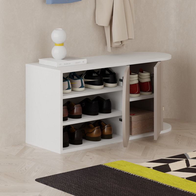 Modern Shoe Cabinet with Soft-Close Hinges, 41.0 x 19.7 x 14.6 inches | 100% Melamine Coated Particle Board, 1.0 inches Thick | Light Mocha & White Finish | Push to Open Doors, Stylish & Functional Storage Solution