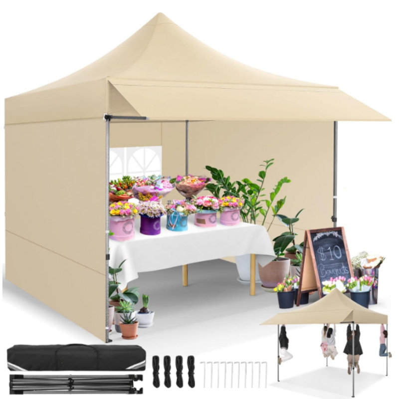 10x10 Pop Up Canopy with Sidewalls, Khaki