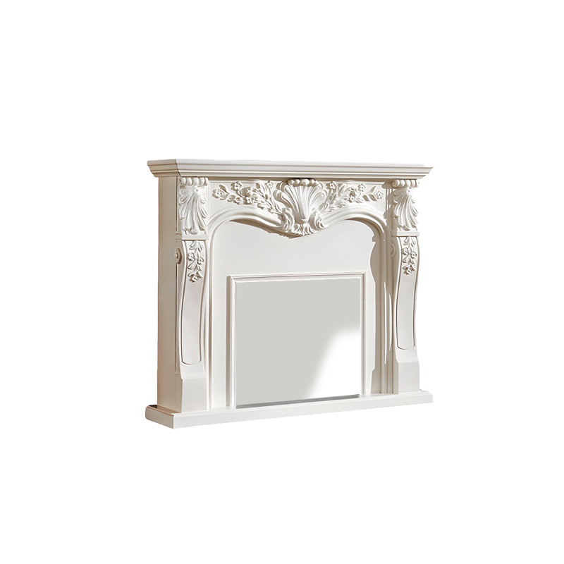 47.24"H White Retro Carved Solid Wood Fireplace Mantel, White