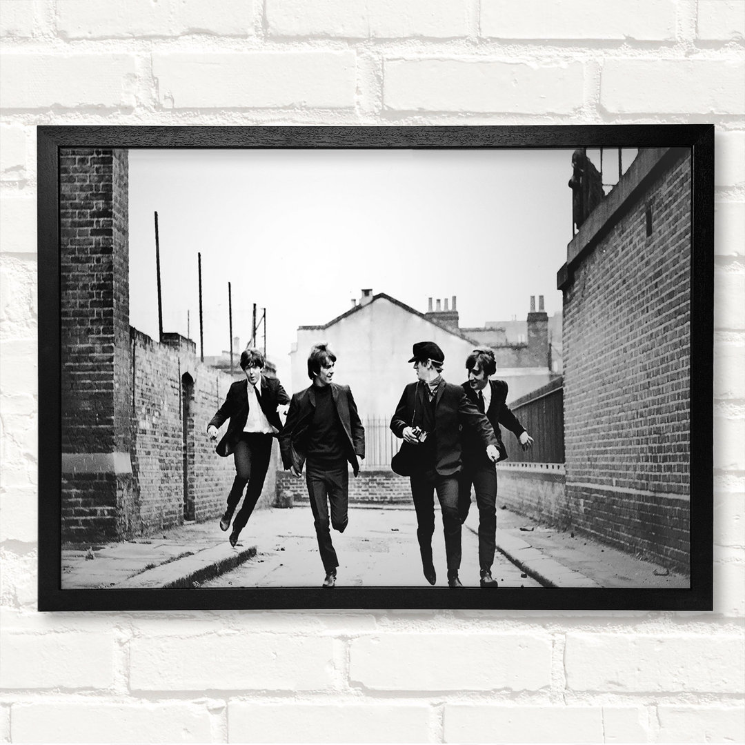 The Beatles Running - Geschlossener Eckrahmen Kunstdrucke auf Holz