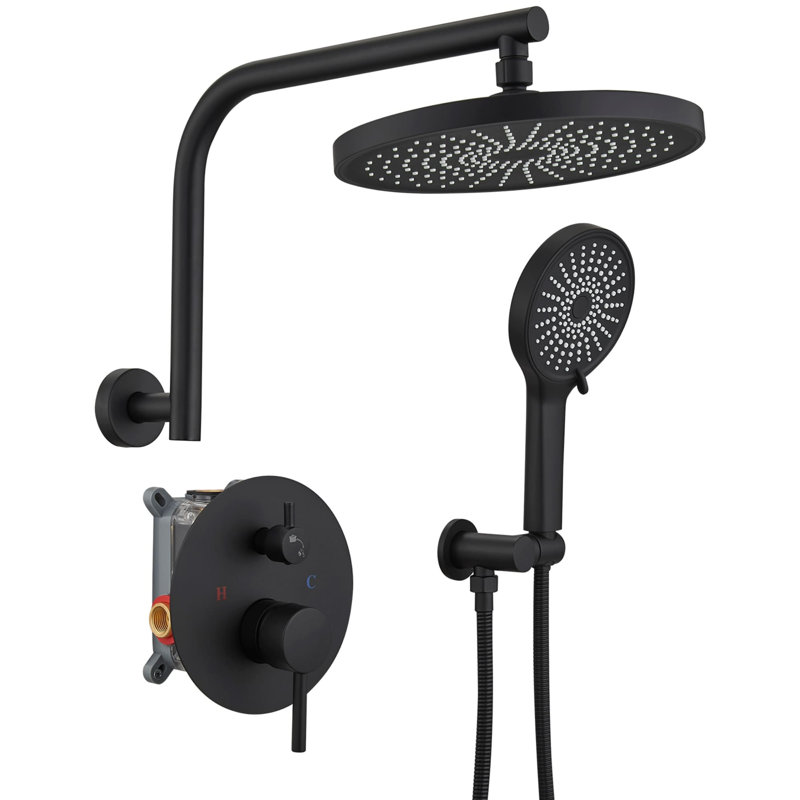 Wall Mounted Shower System With Hand Shower Double Handle Shower Faucet Set Brass Shower Trim Kit With Rough-In Valve